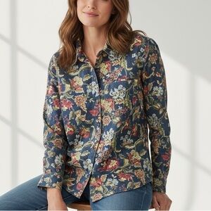 Liz Claiborne Floral Denim Button Down Shirt Floral Western Vintage Cottagecore